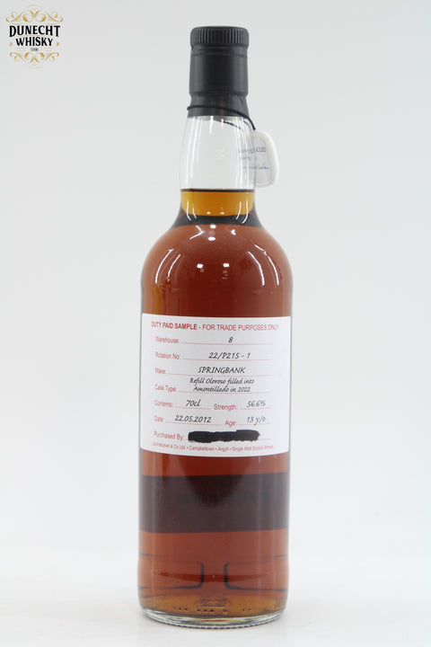 Springbank - 13 Year Old 2012 - Refill Oloroso Filled Into Amontillado In 2022 - Duty Paid Sample 56.6%
